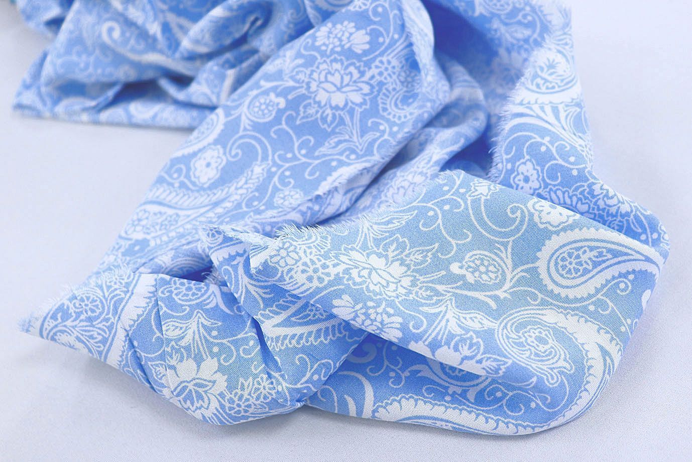 Штапель принт/узор белый на голубом 1374-PY/D#27/C#5