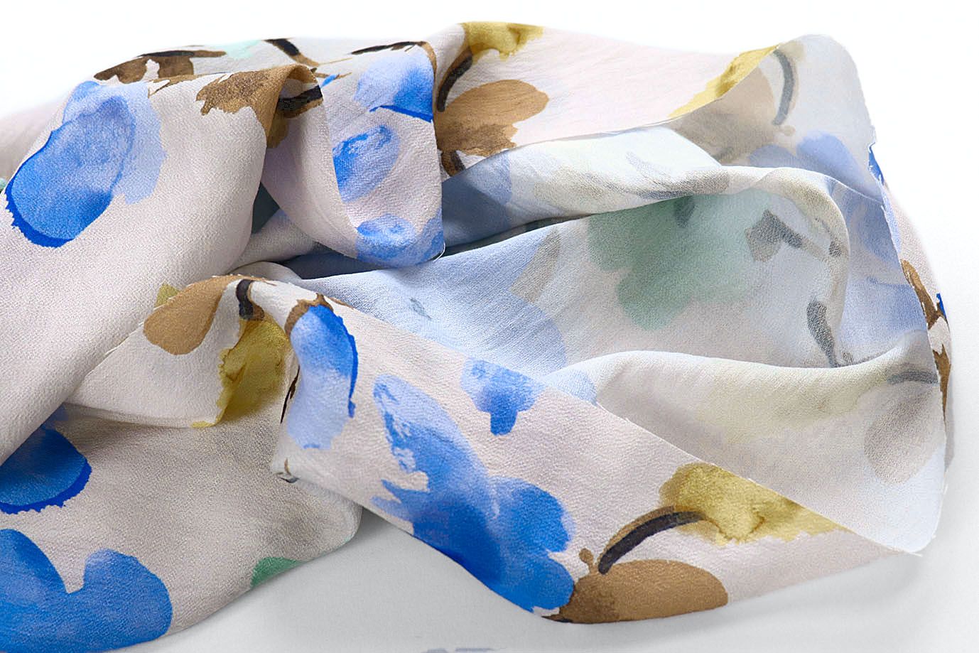 Лен БОХО принт/цветы сине-зеленые на розовом 4079-PY/D#23/C#2