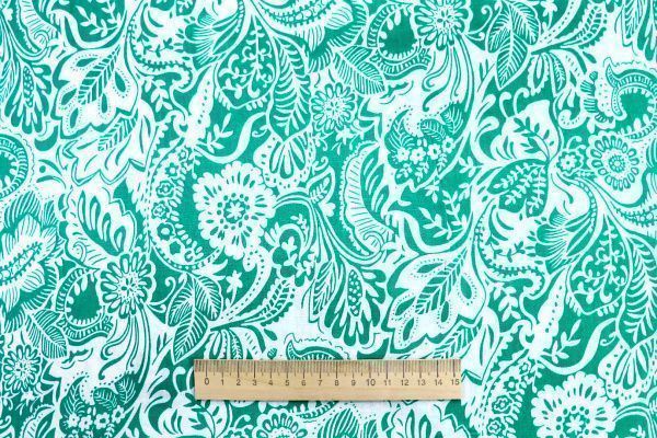 Штапель принт/узор белый на бирюзовом 1374-PY/D#39/C#1