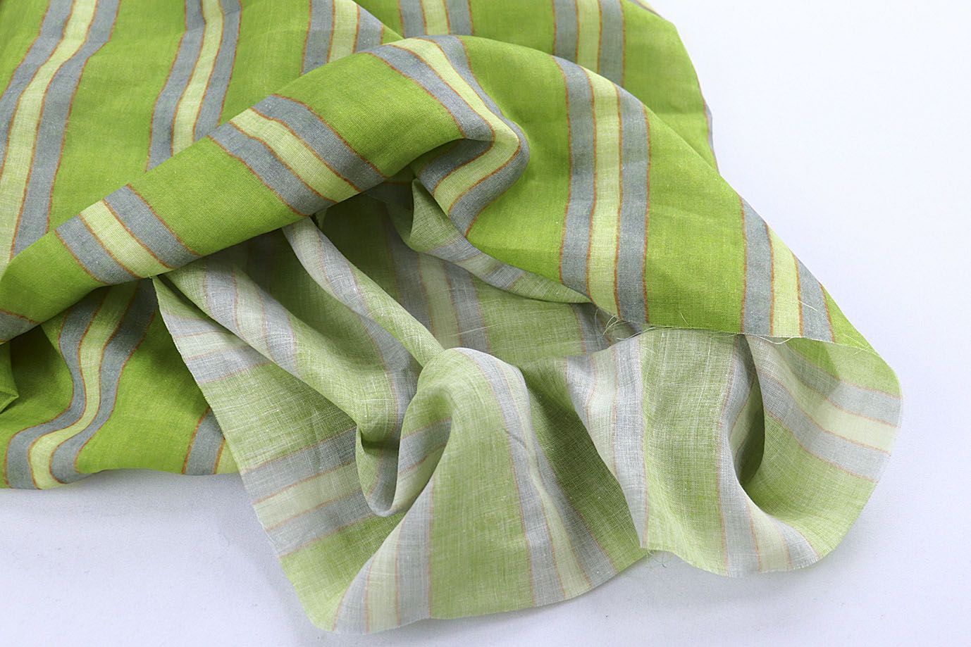 Лен принт/полоска салатово-серая 4195-PY/D#5/C#1