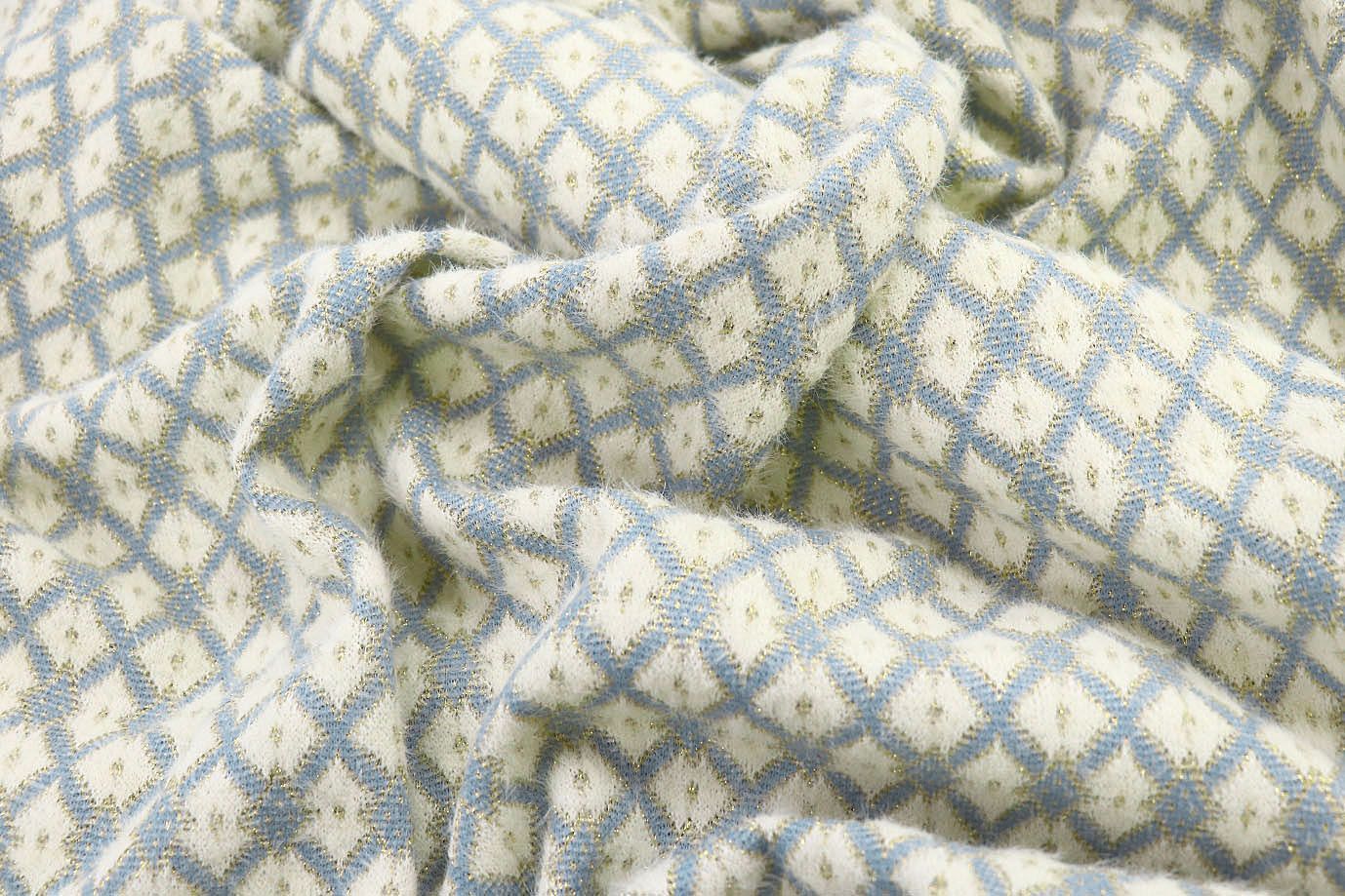 Трикотаж жаккард с люрексом принт/голубой на молочном 3976-PY/D#3/C#3