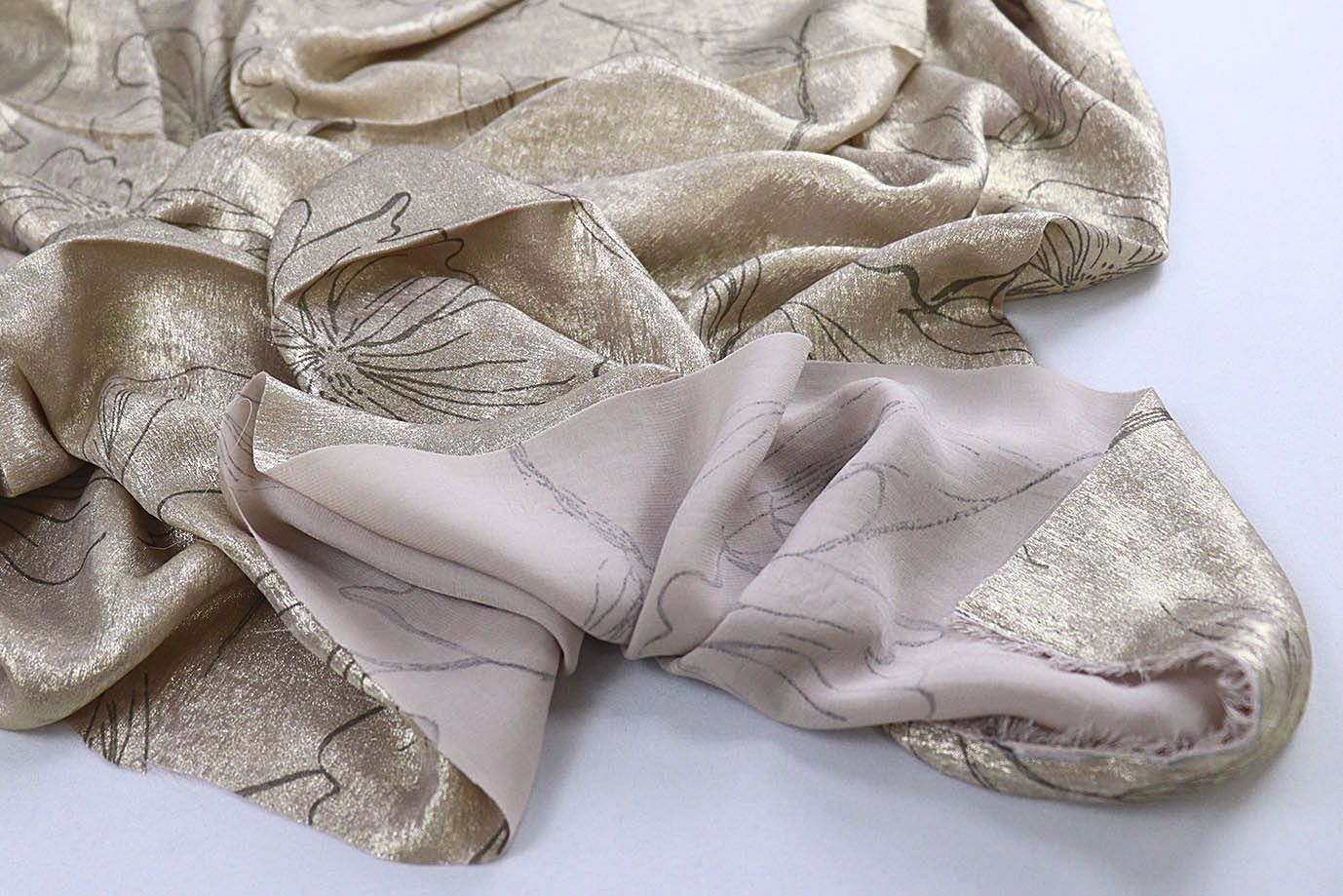 Шелк "Шиммер" жаккард/цветы на золотистом 4028-PY/C#2