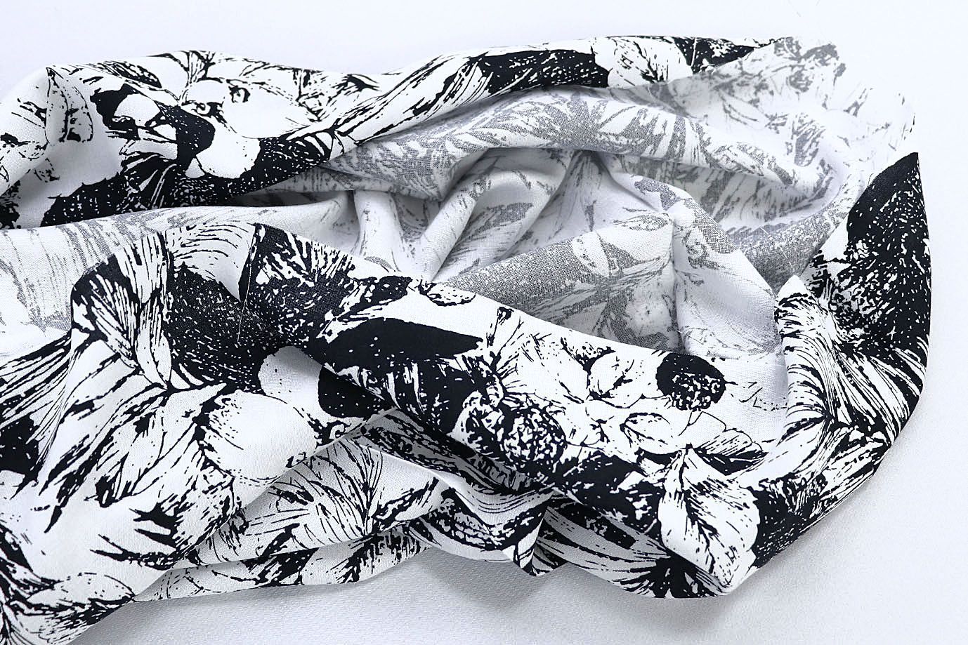 Штапель принт/листья черные на белом 3861-PY/D#19/C#2