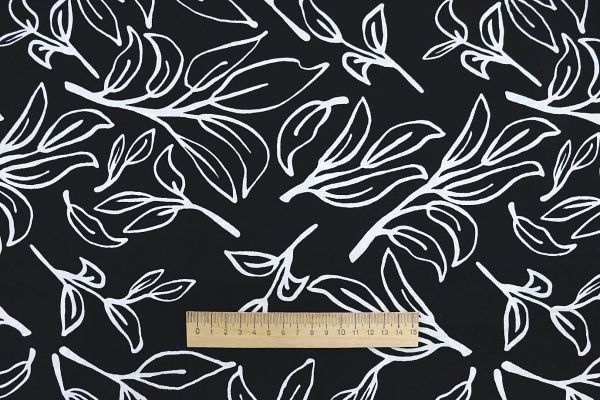 Штапель принт/цветы белые на черном 1374-PY/D#51/C#5