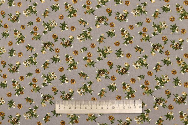 Штапель принт/цветы желто-зеленые на коричнево-сером 4205-PY/D#1/C#4