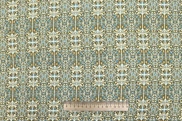 Штапель принт/узор бежевый на бирюзовом 4205-PY/D#100/C#2