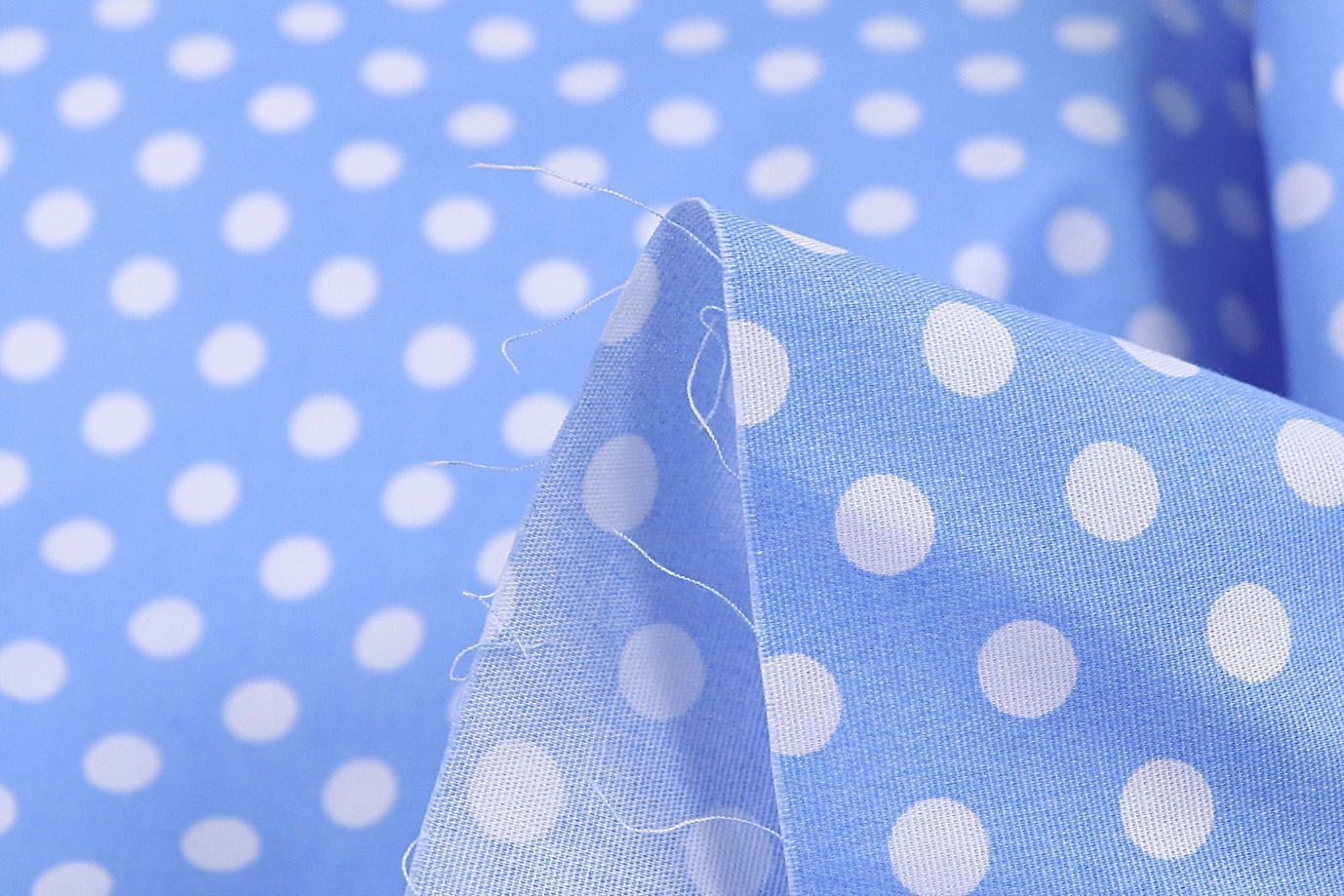 Хлопок "Поплин" стрейч принт/горох белый на светло-синем 3716-PY/D#1/C#3