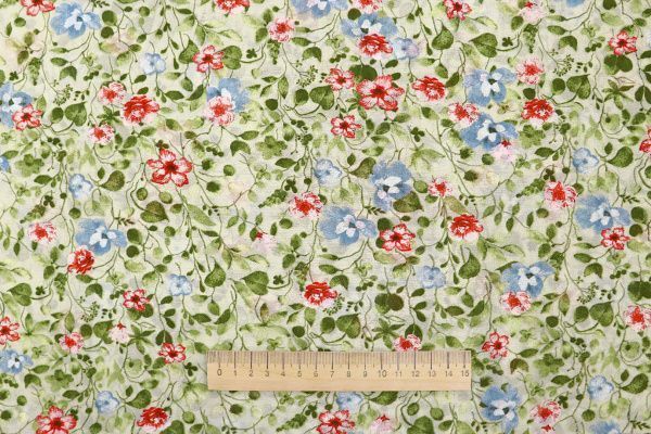 Шифон принт/цветы красно-синие на мятном 3707-PY/D#58/C#1