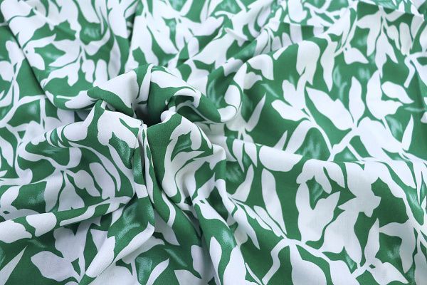 Штапель принт/цветы белые на зеленом 1382-PY/D#3/C#2