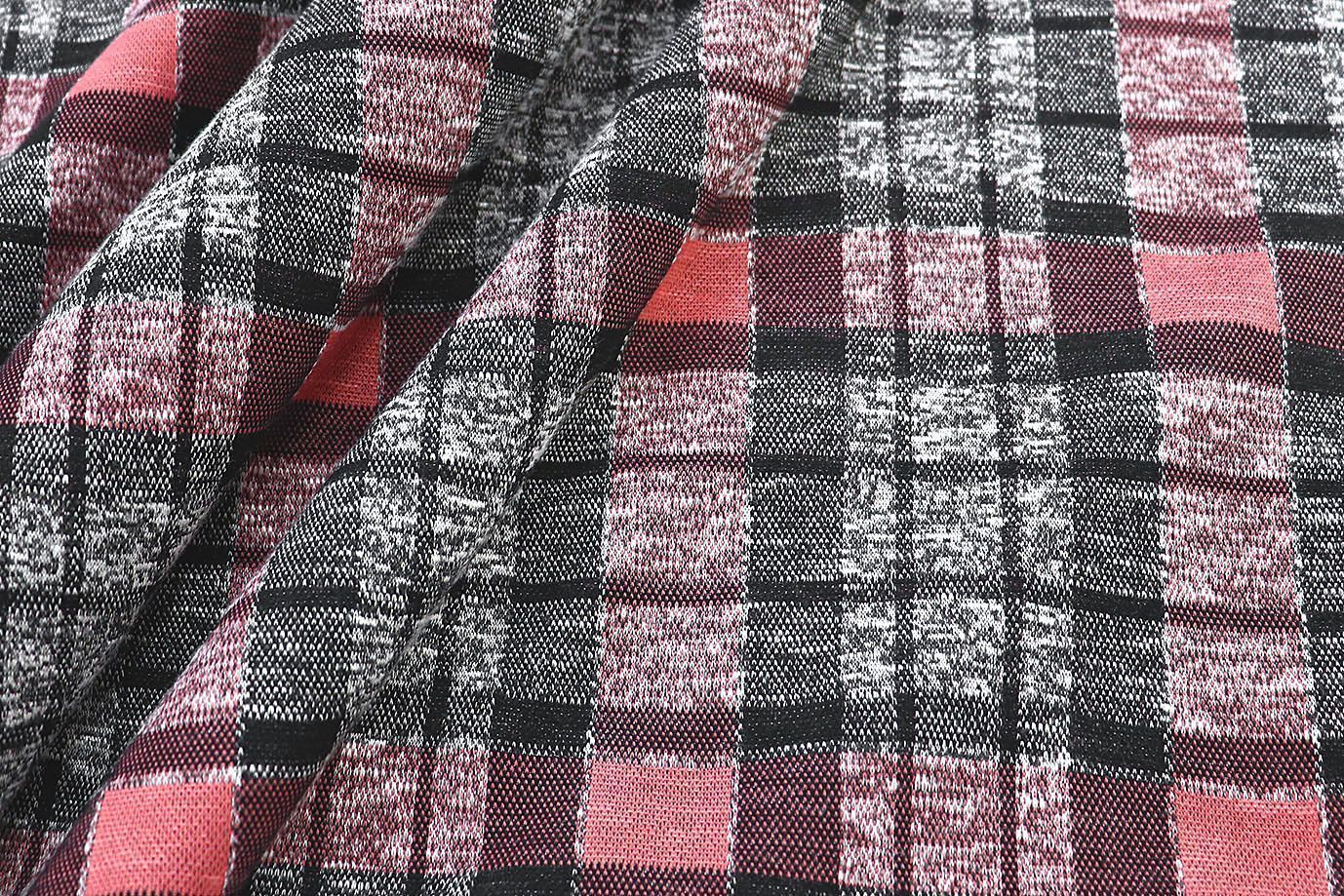 Трикотаж жаккард принт/клетка розово-серая 3257-22-PY/D#10/C#1