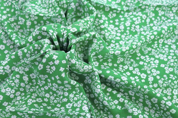 Штапель принт/цветы белые на зеленом 1382-PY/D#1/C#4