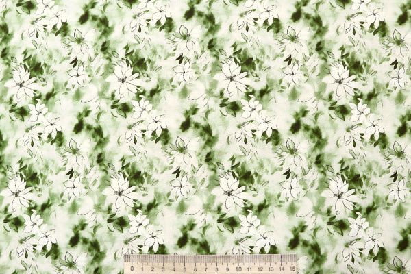 Штапель принт/цветы зеленые на молочном 4203-PY/D#57/C#1