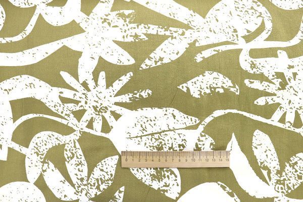 Штапель принт/белый на болотном 3858-PY/D#8/C#1