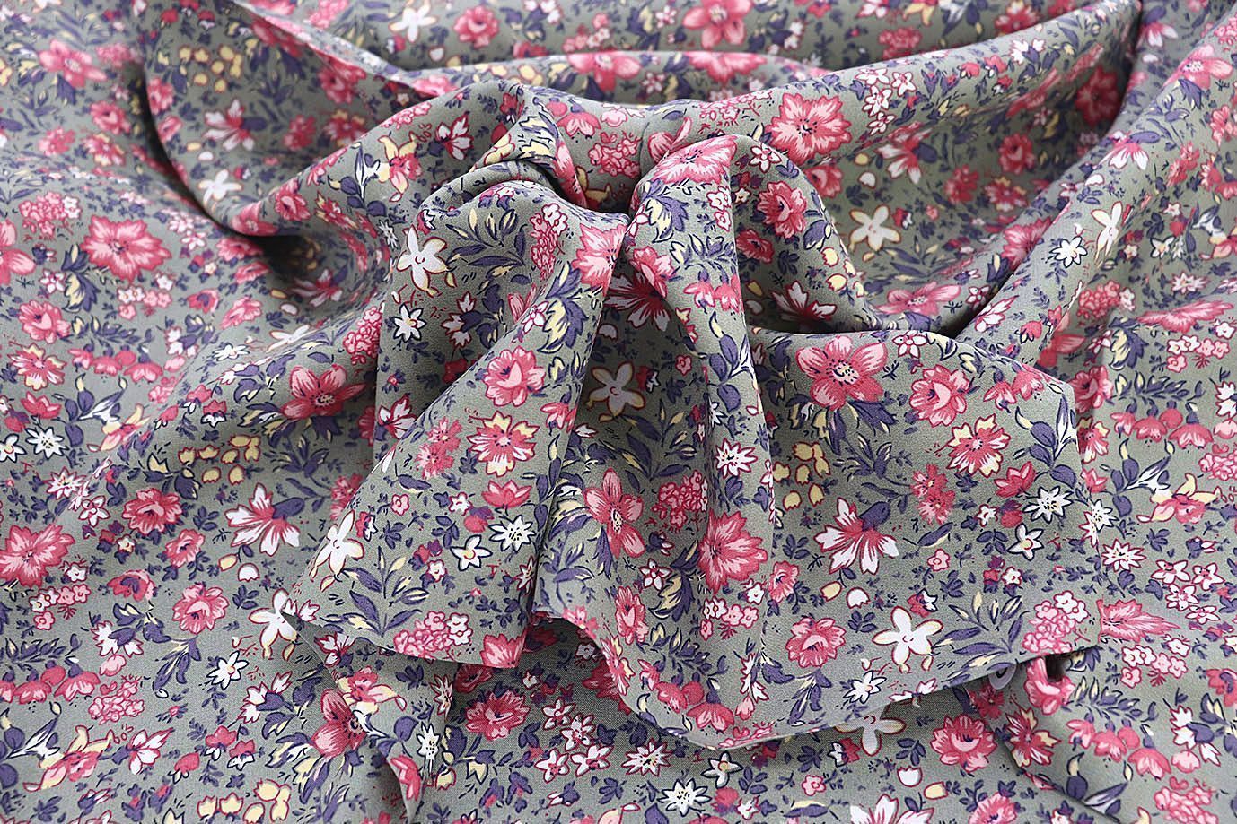 Штапель принт/цветы розовые на темно-сером 3861-PY/D#1/C#3