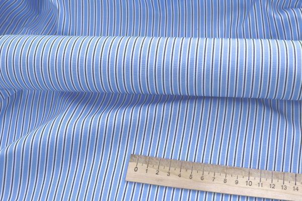 Рубашечная ткань принт/полоска черно-белая на синем 4153-PY/D#2/C#1