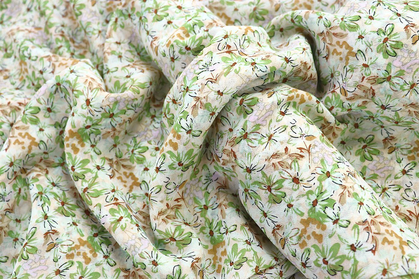 Шифон креп принт/цветы зеленые на молочном 3618-PY/D#6/C#3