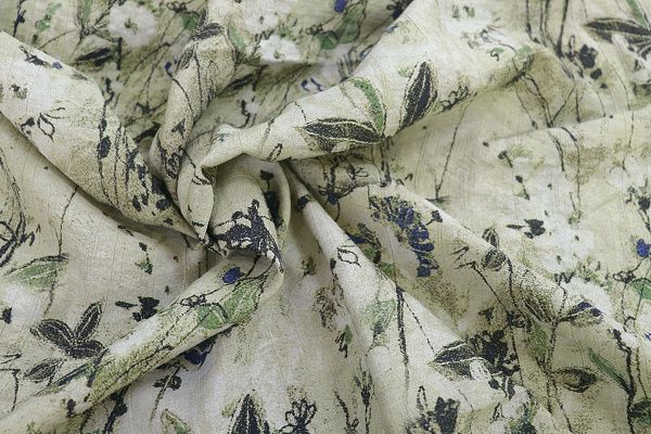 Шелк TENCEL креш принт/цветы зеленые на бежевом 3825-PY/D#5/C#1