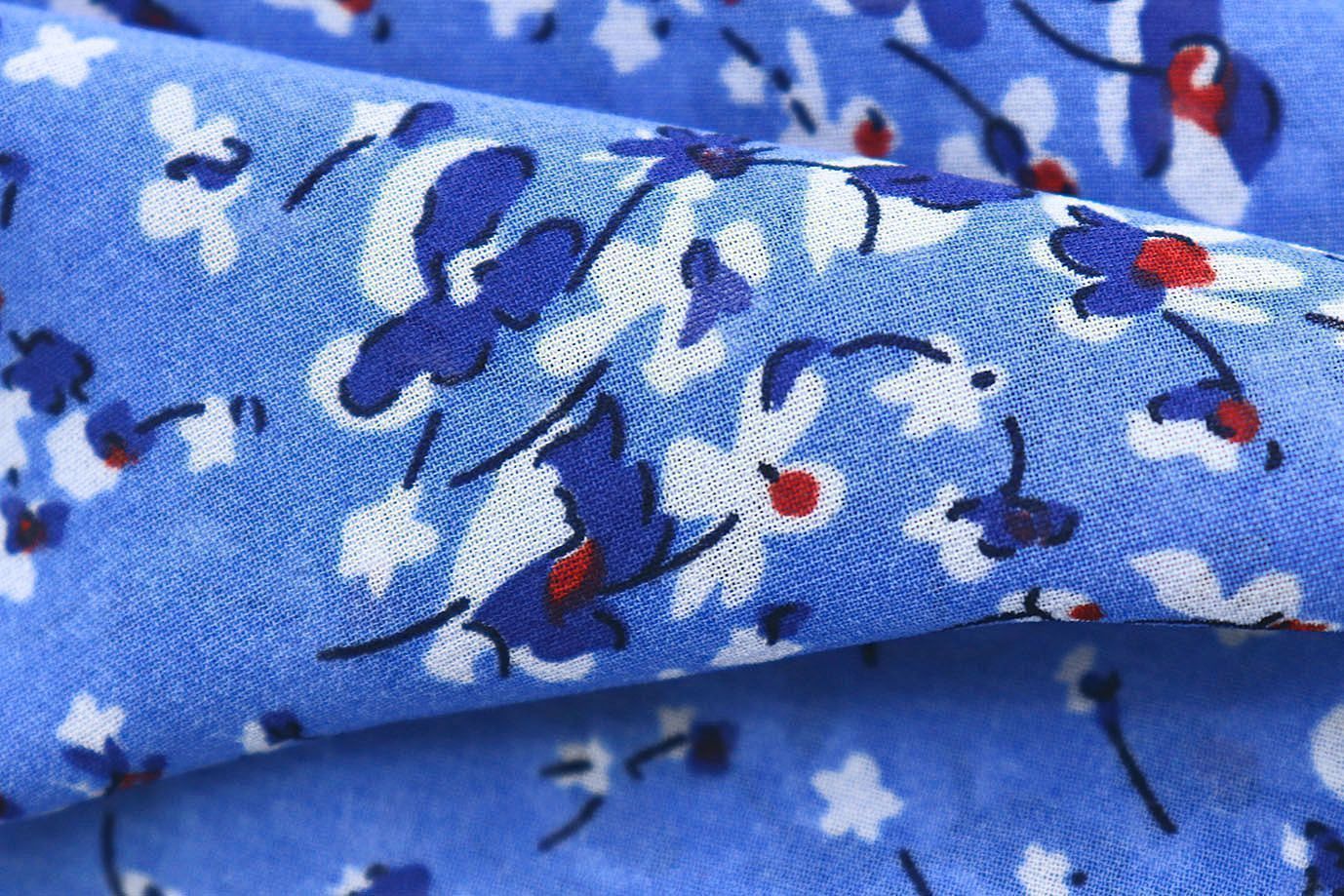 Шифон принт/цветы бело-красные на синем 3707-PY/D#34/C#1