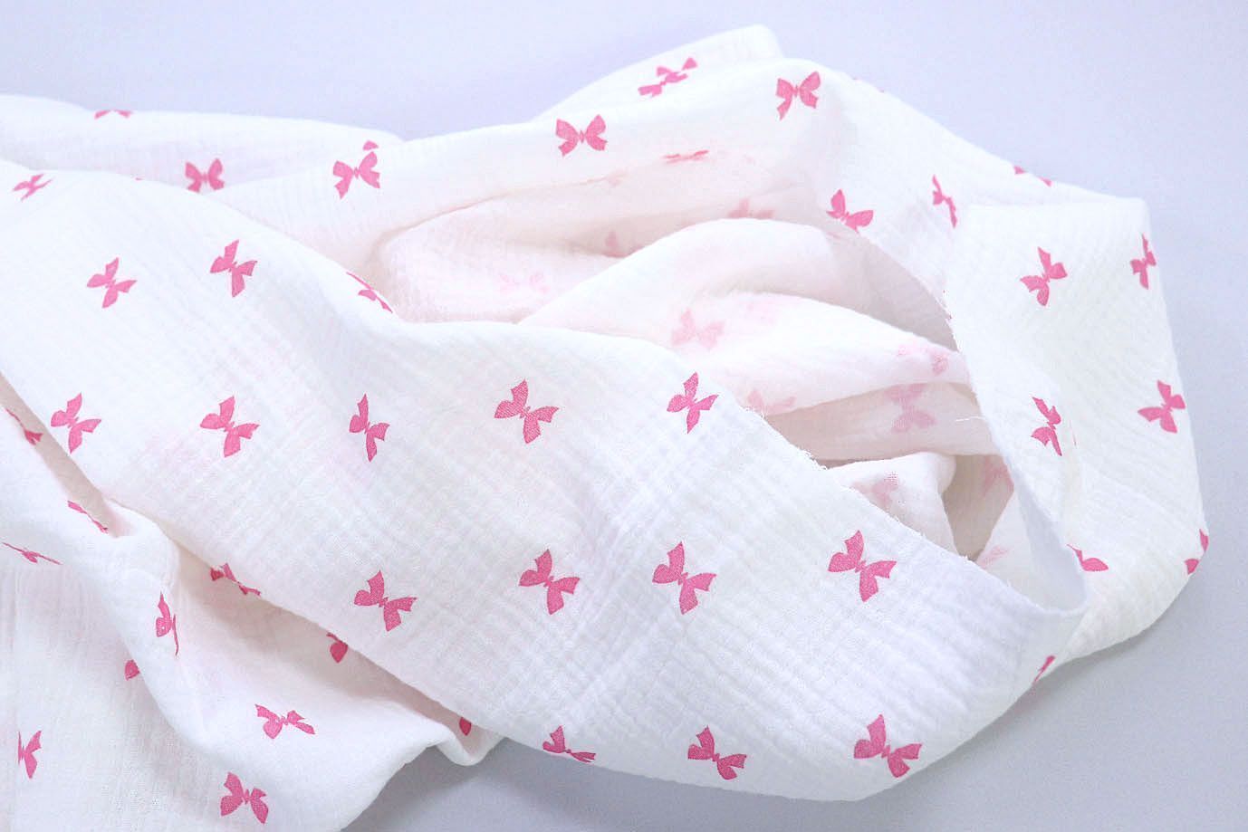 Муслин принт/бантики розовые на белом 1393-PY/D#7/C#1