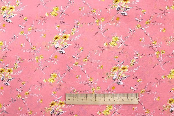 Шифон принт/цветы желтые на розовом 3707-PY/D#8/C#1