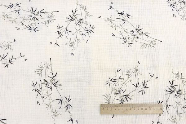 Муслин принт/цветы черно-зеленые на молочном 3941-PY/D#1