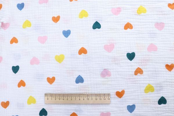 Муслин принт/сердечки разноцветные на белом 4017-PY/D#7