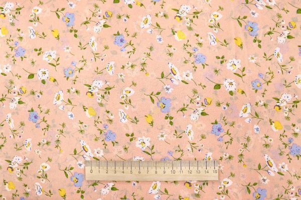 Шифон принт/цветы бело-сиреневые на персиковом 3707-PY/D#54/C#2