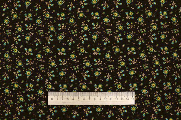 Штапель принт/цветы бирюзово-желтые на черном 4205-PY/D#4/C#3