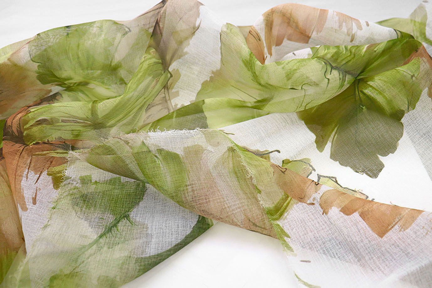 Тюль принт/листья зелено-оранжевые WBC23/C#15B