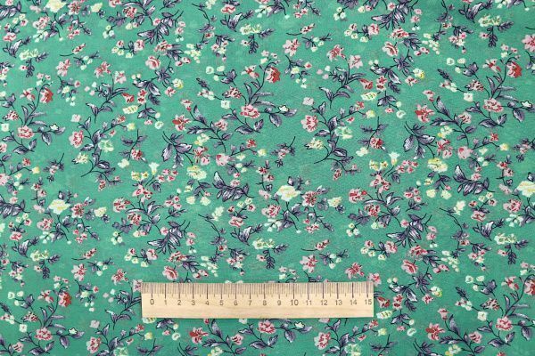 Шифон принт/цветы кораллово-желтые на бирюзовом 3707-PY/D#46/C#2