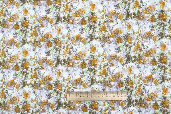 Штапель принт/цветы горчично-зеленые на сером 4205-PY/D#31/C#2
