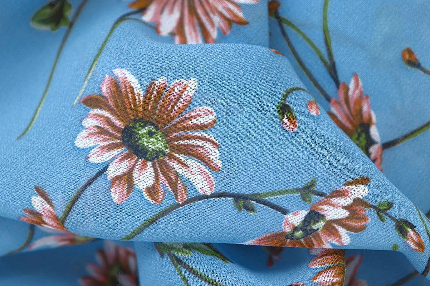 Шифон принт/цветы серо-белые на светло-синем 3707-PY/D#56/C#1