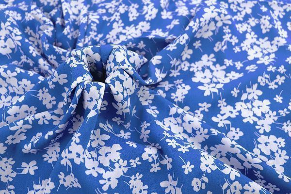 Штапель принт/цветы белые на синем 1382-PY/D#4/C#2