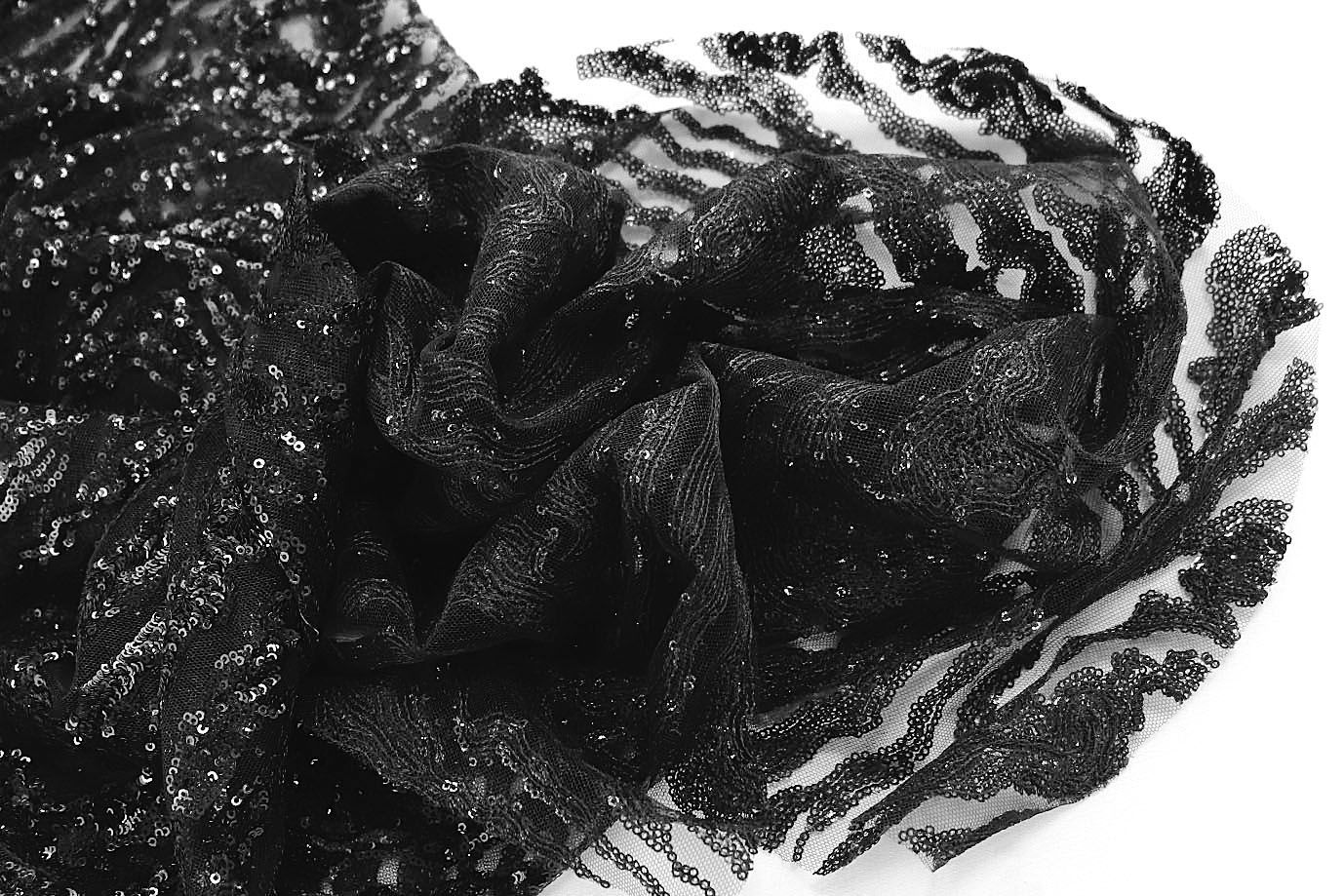 Сетка с вышивкой пайетками/черный 2374-PY/C#1