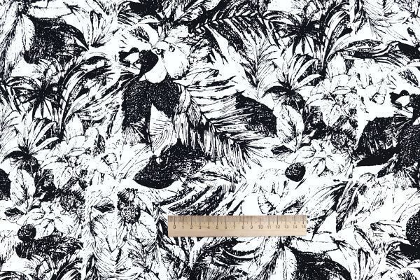 Штапель принт/листья черные на белом 3861-PY/D#19/C#2