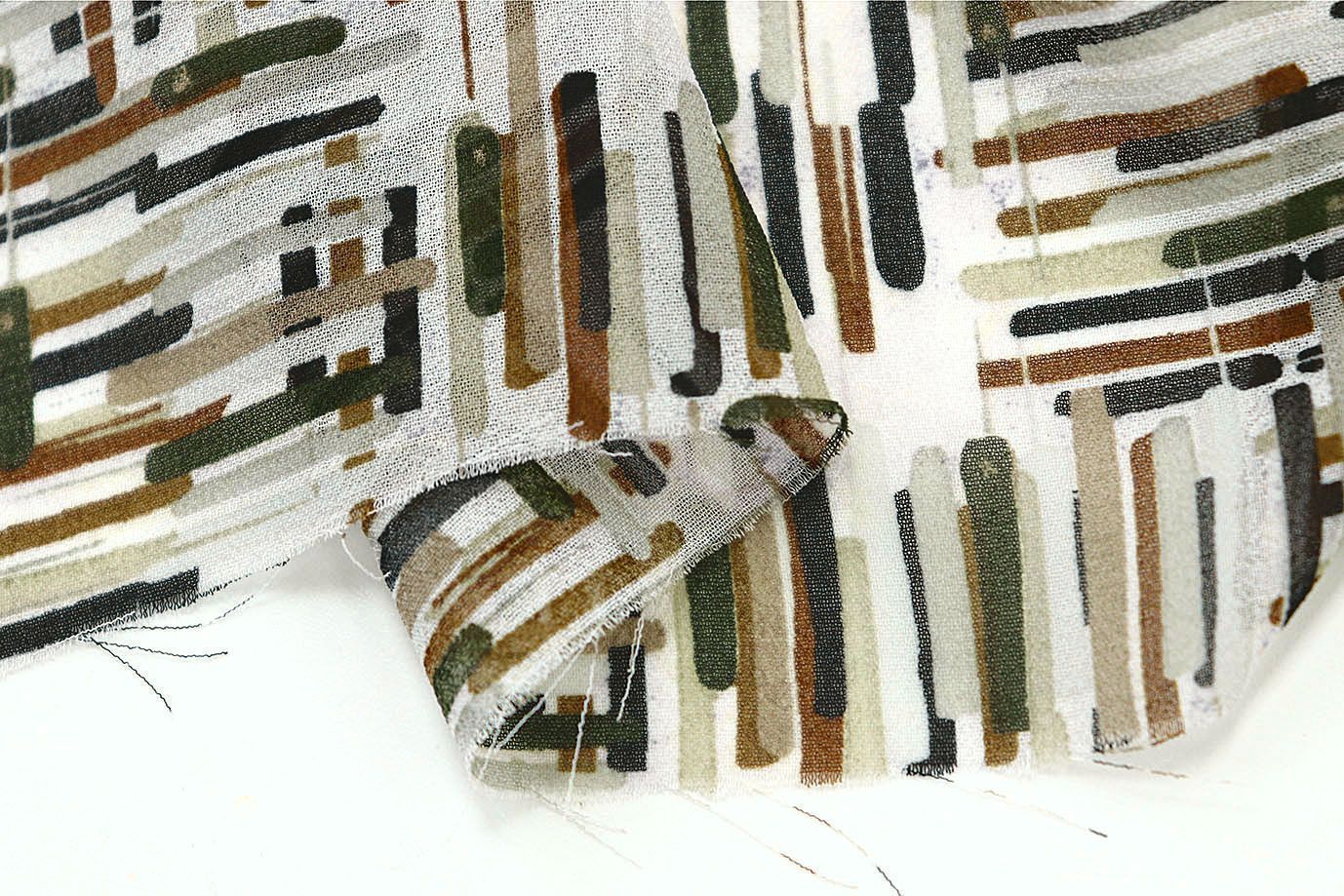 Шифон креп принт/зелено-коричневый на белом 3639-PY/D#20/C#1