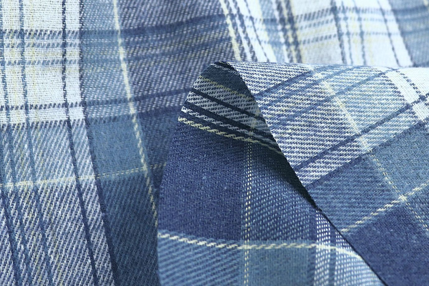 Рубашечная ткань принт/клетка синяя на белом 1418-PY/D#19/C#2