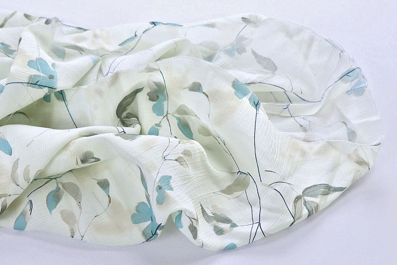 Лен "Медея" принт/цветы бирюзовые на молочном 4097-PY/D#7/C#1