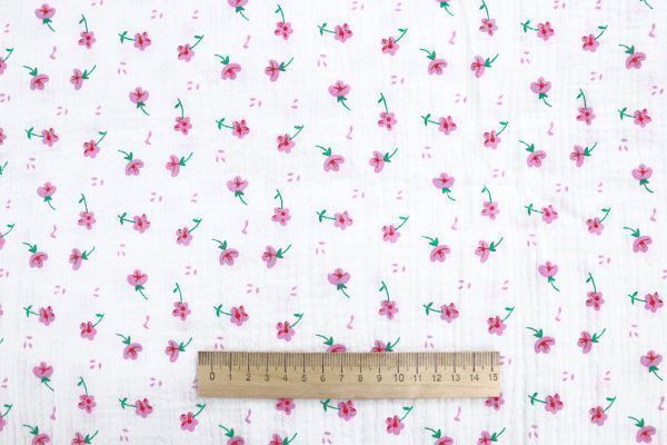 Муслин принт/цветы розовые на белом 1393-PY/D#22/C#1