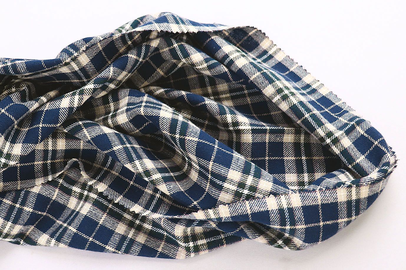 Рубашечная ткань принт/клетка молочно-синяя 4015-PY/D#36494