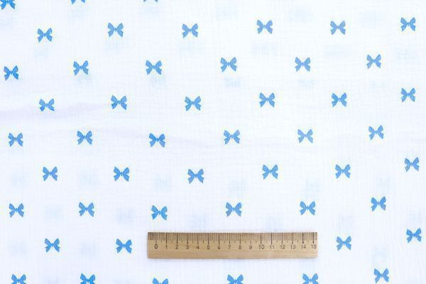 Муслин принт/бантики голубые на белом 1393-PY/D#7/C#5