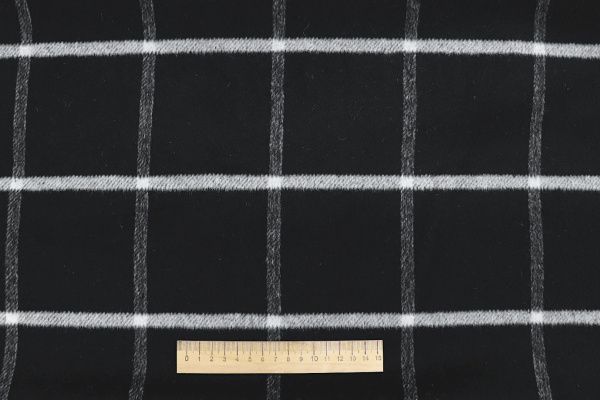 Пальтовая ткань "Микроворса" принт/клетка серо-белая на черном 1217-80022/C#1