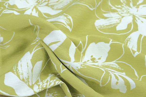 Лен БОХО принт/цветы белые на зеленом 3815-PY/D#2/C#3