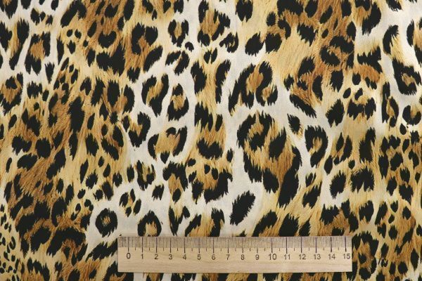 Сатин "Шакира" стрейч двусторонний принт/леопард черно-коричневый на белом 3887-PY/D#1/C#1
