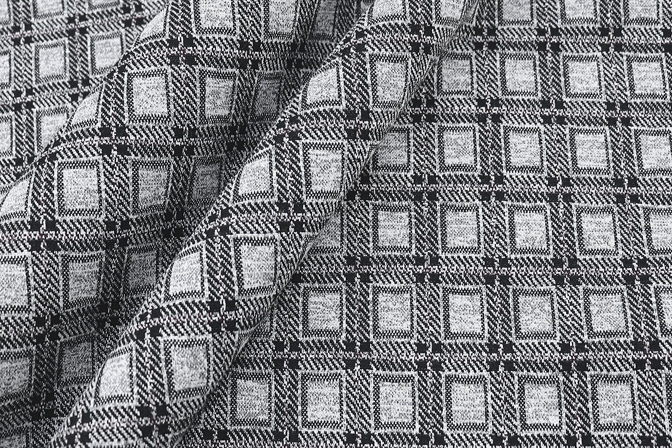 Трикотаж принт/клетка черно-серая с коричневым 2693/D#15/C#1