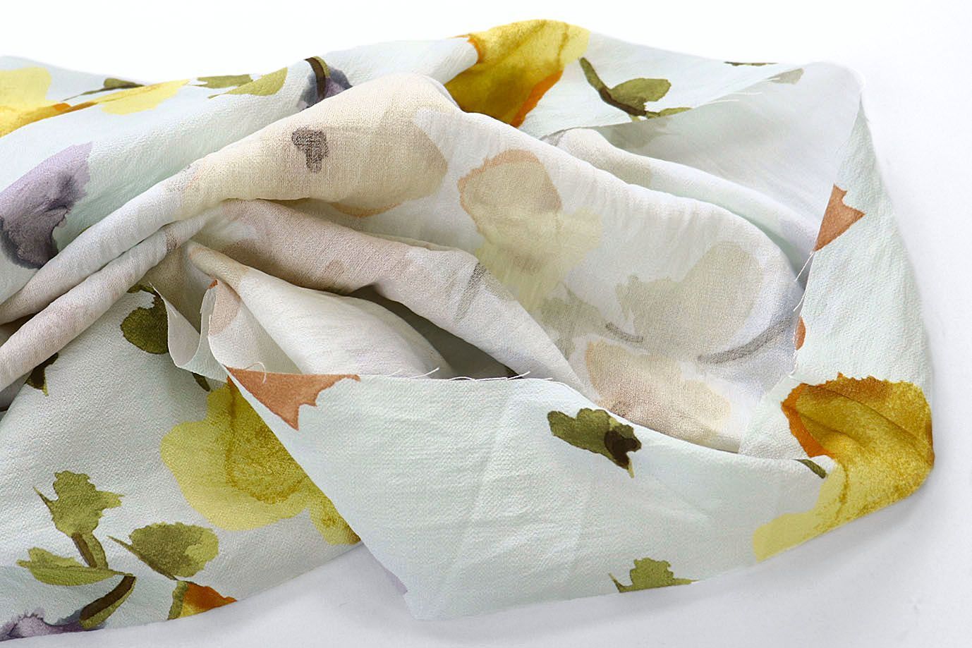 Лен БОХО принт/цветы желто-оранжевые на светло-зеленом 4079-PY/D#23/C#1