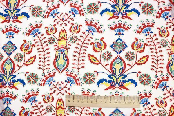 Шифон креп принт/сине-желто-красный на белом 3639-PY/D#6/C#2