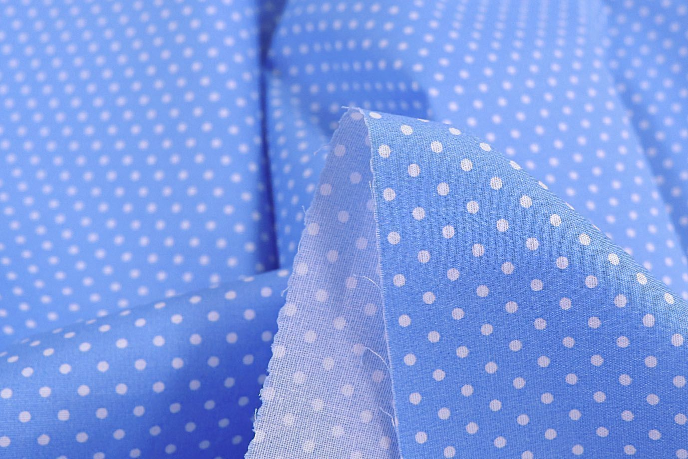 Хлопок "Поплин" стрейч принт/горох белый на светло-синем 3716-PY/D#2/C#2