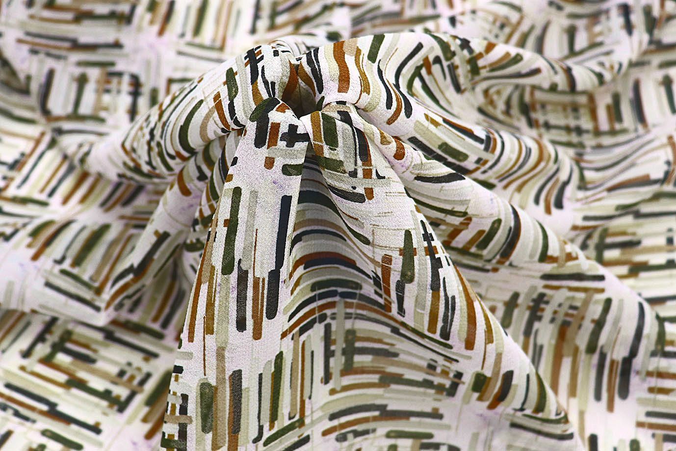 Шифон креп принт/зелено-коричневый на белом 3639-PY/D#20/C#1