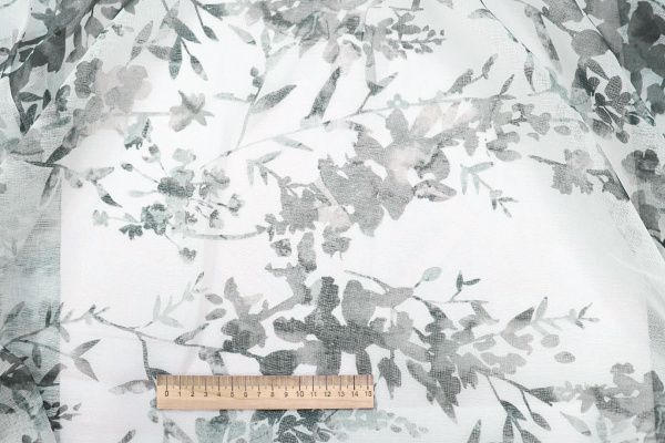 Тюль принт/листья серые WBC23/C#9A